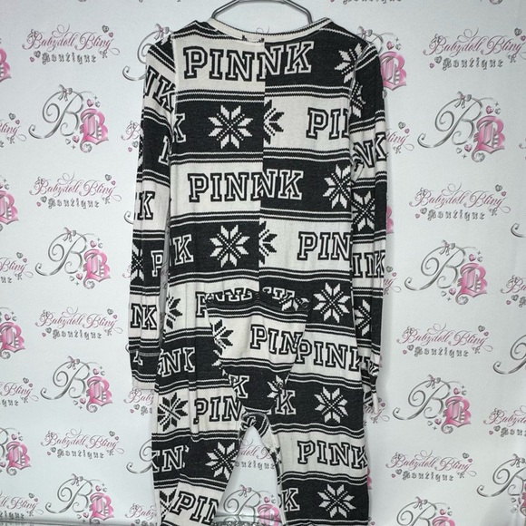 Victoria secret pink onesie long sleeve but flap waffle knit winter Pajamas - Picture 12 of 14